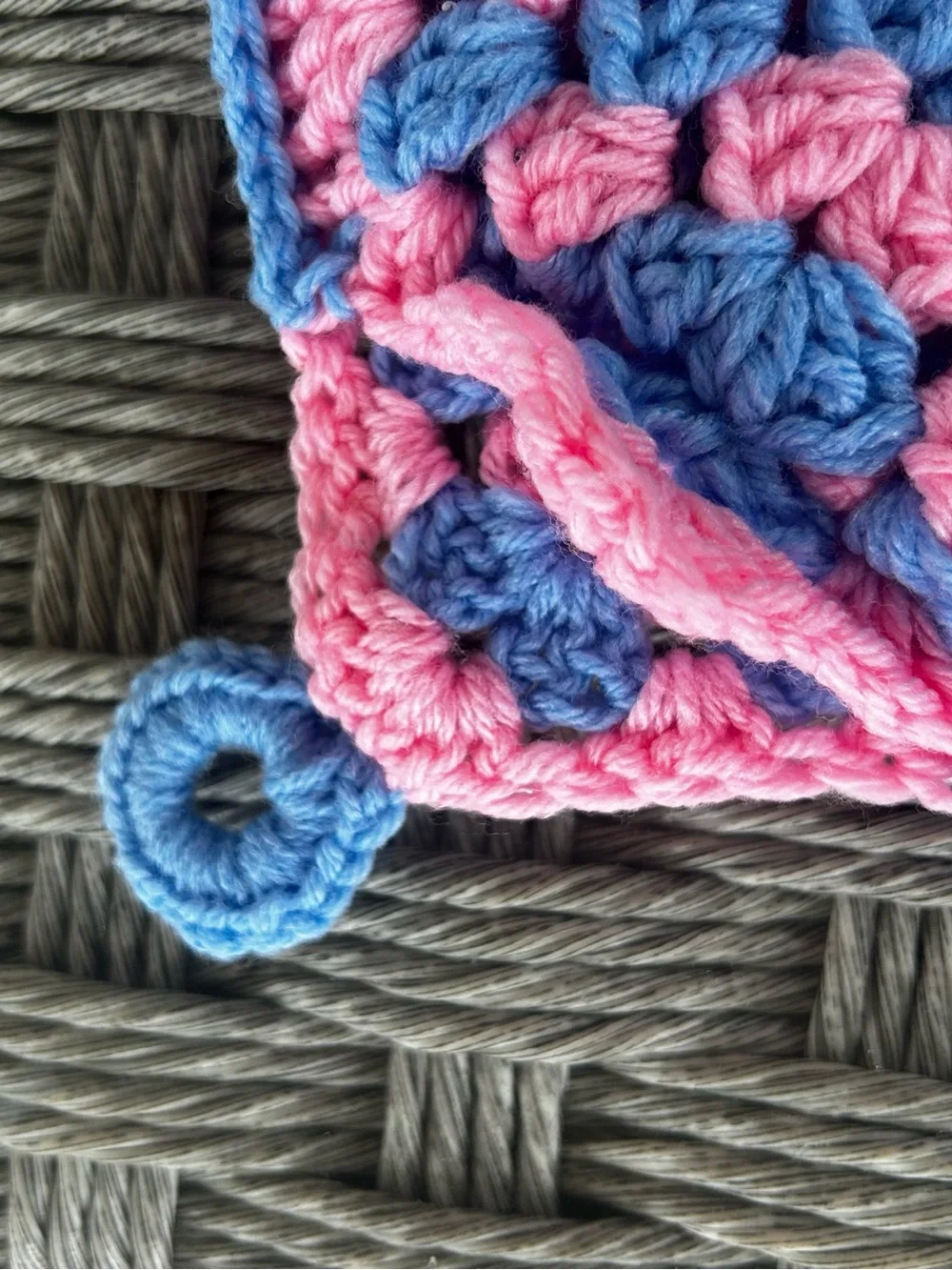 Vintage Handmade Crochet Potholder Hotpad Trivet Granny Square W Hanging  Loop